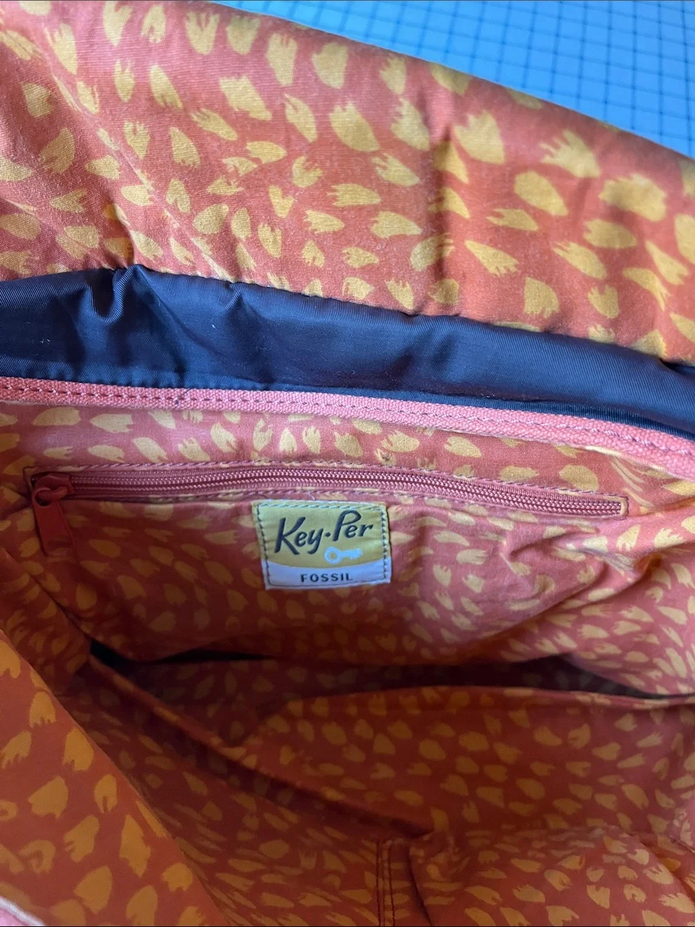 Fantastic College Fossil Quilted Brown Laptop Messenger Bag with Orange Trim